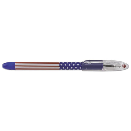 Pentel R.S.V.P. Ballpoint Pen, 0.7mm Fine Tip, Stars & Stripes Barrel, Black Ink, Box of 12 ...
