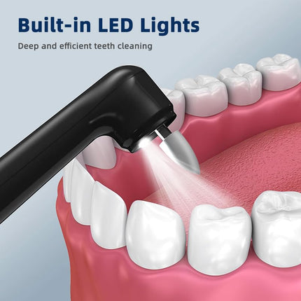 Teeth Polisher with 5 Brush Heads 8 Polish Pastes 5 Speed Modes and LED Light IPX6 Waterproof Tooth Polishing Kit Teeth Cleaner Tools for Home Use Teeth Whitening and Cleaning (Style White)