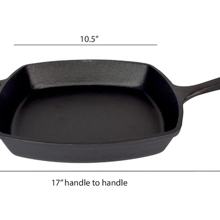 Jim Beam JB0217 10.5" Pre Seasoned Cast Iron Square Skillet for Grill, Gas, Oven, Electric, Induction and Glass, Black