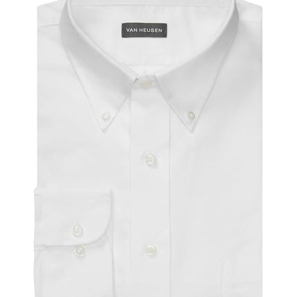 Van Heusen Men's Dress Shirt Regular Fit Oxford Solid, White, 17.5" Neck 34"-35" Sleeve