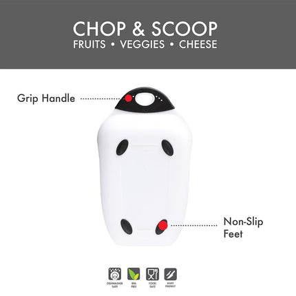 Dexas Chop & Scoop Cutting Board, 6.5 by 10.5 inches, White with Black Handle