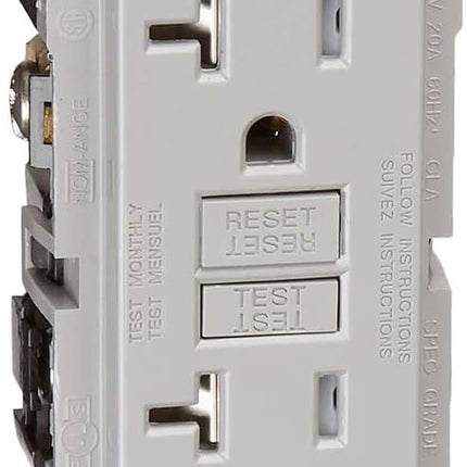 Leviton G5362-WTG 20A-125V Extra-Heavy Duty Industrial Grade Weather/Tamper-Resistant Duplex Self-Test GFCI Receptacle, Gray, 20-Amp
