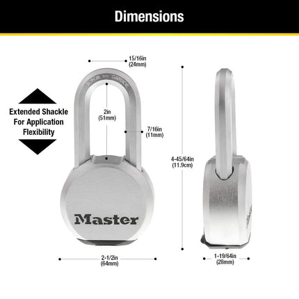 Master Lock Padlock, Magnum Solid Steel Lock, 2-1/2 in. Wide, M930XKADLH