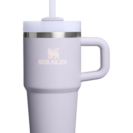 Vaso térmico STANLEY Quencher H2.0 con asa y pajita 590 ml | Tapa de 3 posiciones Flowstate | Compatible con el portavasos para viajes | Vaso térmico de acero inoxidable | Sin BPA | Morado Polvo