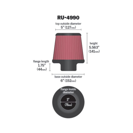 K&N Filters RU-4990 Car and Motorcycle Universal Rubber Filter