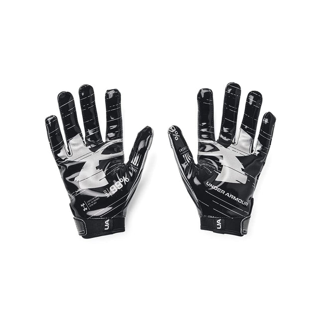 Under Armour Boys Youth F8 Football Gloves, Black (001)/Metallic Silver, Youth Small