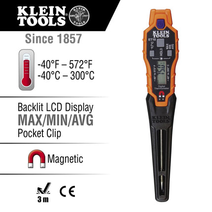 Klein Tools ET10 Magnetic Digital Pocket Thermometer, Orange
