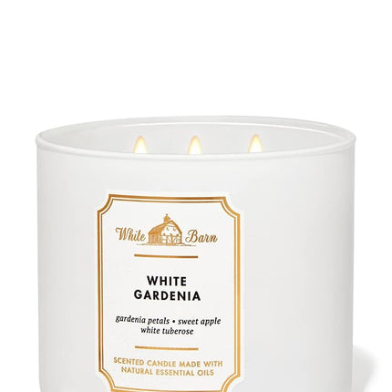 Bath & Body Works, bougie à 3 mèches White Barn avec huiles essentielles - 411 g - Nouveaux parfums essentiels ! (Gardénia blanc)