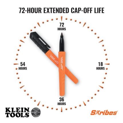 Klein Tools 8610112 Skribes Fine Tip Permanent Markers, Professional-Grade Ink, Multi-Surface Jobsite Marker for Wet, Dry and Oily Surfaces, Black, 12-Pack