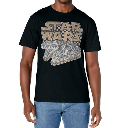 Star Wars Millennium Falcon Retro Checkered Sketch T-Shirt