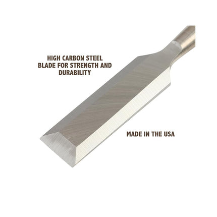 Buck Brothers 120104BC 5/8" Wood Chisel Made in USA, For Paring and Finishing Cuts in Carpentry and Woodworking, Tempered Tool Steel Blade, Mallet-Safe Handle
