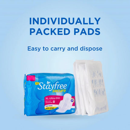 Stayfree Secure XL Ultra Thin Dry Cover Sanitary Pads For Women With Wings, 40 Pads
