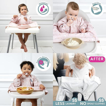 BIBaDO Long Sleeve Waterproof Baby Bib, Floral & Serengeti