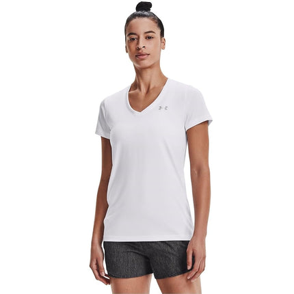 Under Armour Women's Tech V-Neck Twist Short-Sleeve T-Shirt, White/Metallic Silver, X-Small