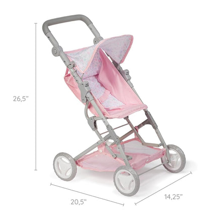 JC Toys - Folding pushchair, for dolls up to 45 cm, ideal for playing and walking, Pink with floral decoration, designed by Berenguer, +3 years