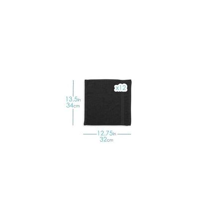 Hearth & Harbor 100% Ring Spun Cotton Washcloths 12 Pack - Washcloth for body and face, High Absorbent and Soft 33x33 cm Body Wash Cloth, Quick Dry - Black Washcloths