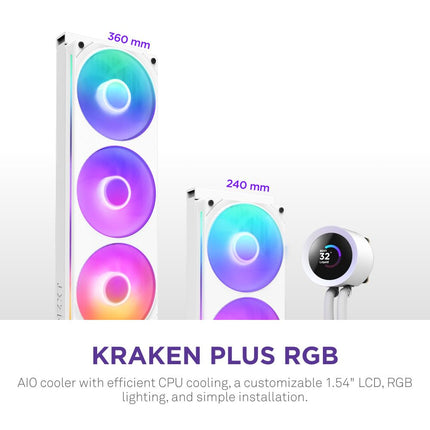 NZXT Kraken Plus 240 RGB - 240mm AIO CPU Cooler, LCD - White