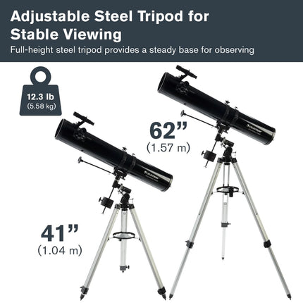 Celestron 21045 PowerSeeker 114EQ Reflector Telescope - includes Two Eyepieces, Barlow Lens, Height-adjustable Tripod and Deluxe Accessory Tray, Black