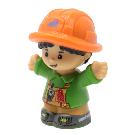 Fisher-Price Pieza de repuesto para juego de construcción Bulldozer Little People coleccionable GWD14 - Figura de reemplazo Koby trabajador de la construcción operador de bulldozer con casco naranja