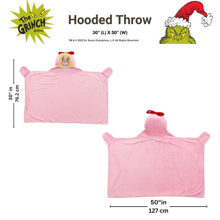 Franco Dr. Seuss The Grinch Cindy Lou Holiday Christmas Kids Bedding Soft Cozy Hooded Throw Blanket, 30 in x 50 in, (Officially Licensed Product)
