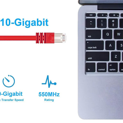Monoprice Cat6A Ethernet Patch Cable - Network Internet Cord - RJ45, 550Mhz, STP, Pure Bare Copper Wire, 10G, 26AWG, 7ft, Red