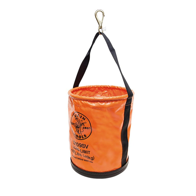 KLEIN TOOLS Utility Tool Bucket, Vinyl Lineman Bucket with Swivel Snap and Web Handle, 30 cm, 45 kg Load Rated Tool Holder, 5109SV, Orange