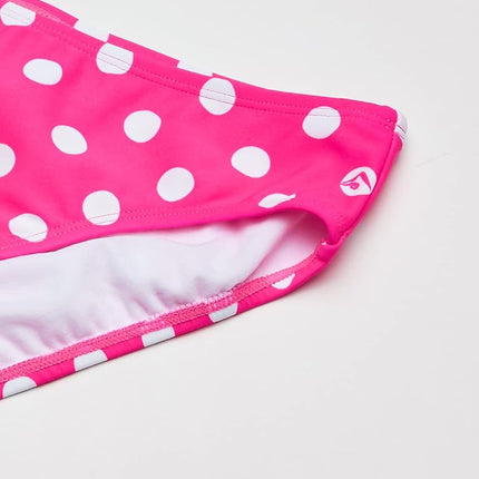 Kanu Surf Girls' Karlie Flounce Bikini Beach Sport 2-Piece Swimsuit, Suzie Pink Dot, 2T