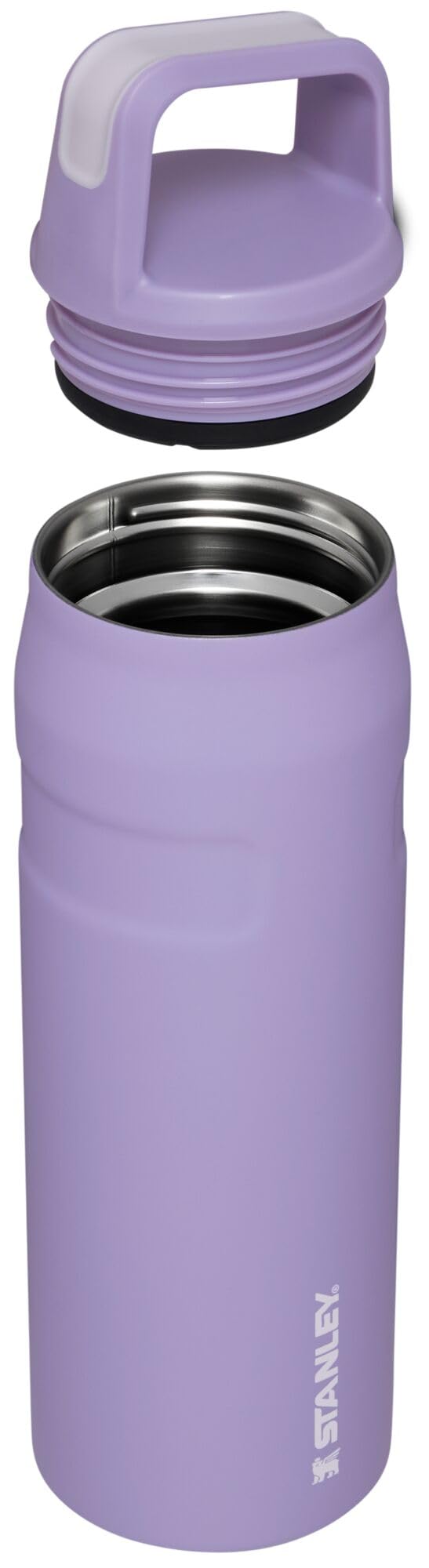 Botella de agua Stanley IceFlow de 24 oz con tapa y asa - Tapa giratoria ancha - Botella de agua ligera a prueba de fugas para viajes y gimnasio - Aislamiento al vacío de acero inoxidable - Sin BPA (Lavanda)