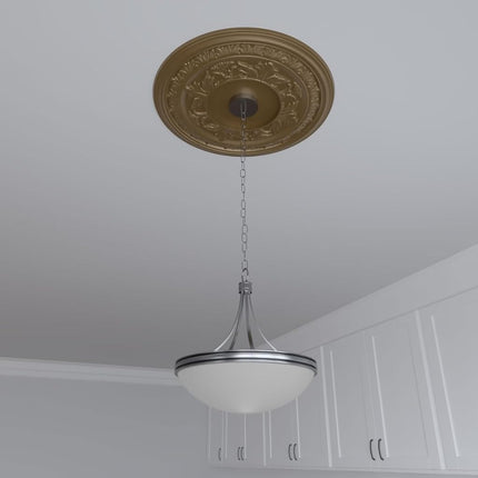 Ekena Millwork CMP22BACGH Baltimore Thermoformed PVC Ceiling Medallion (Fits Canopies up to 7 3/4"), 22"OD x 3 1/2"ID x 1"P, Metallic Gold Rush