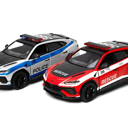 KiNSMART Lamborghini Urus Performante Police & Firefighter Die Cast Cars, 1:40 Scale, 5 Inch, Pull Back Action