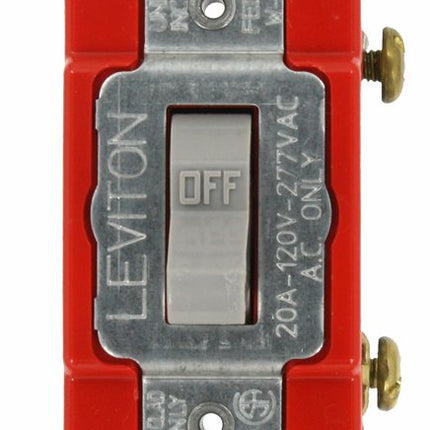 Interrupteur à bascule unipolaire silencieux CA Leviton, 20 A, 120/277 V, qualité commerciale très robuste, autotaraudeur, 1221-2GY, gris