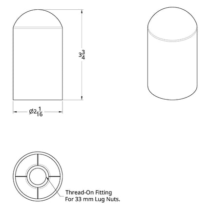 United Pacific 10563CB 33mm X 3-3/4" Chrome Plastic Dome Nut Covers - Thread-On (60 Pack)