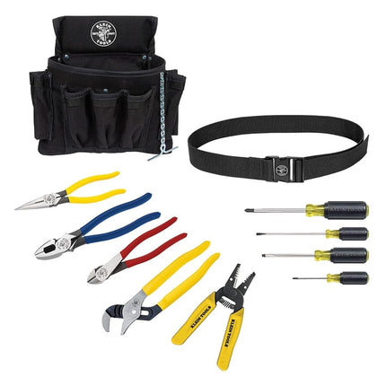 Klein Tools 92911 Tool Kit, Apprentice Tool Set with 4 Pliers, Wire Stripper and Cutter, 4 Screwdrivers, Tool Belt and Tool Pouch, 11-Piece