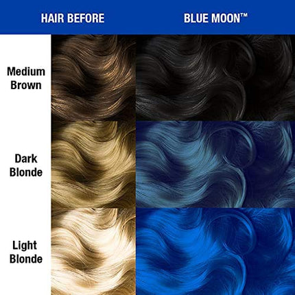 MANIC PANIC Classic Blue Moon Semi Permanent Hair Color - Neon Cool Blue Hair Dye for Women & Men That Lasts 4-6 Weeks - Vegan, Ammonia & Cruelty-Free - Create & Mix Custom Shades (4oz / 3pk)