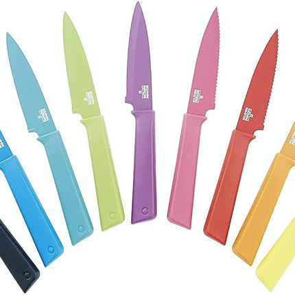 Kuhn Rikon Colori+ Prep 3 Pc Kitchen Knife Set (1x Paring Knife, 2X Serrated Kitchen Knife) Stainless Steel Blade Kitchen Knives Set. Sharp Knife Set – 3 Year Kuhn Rikon Kitchen Accessories Guarantee