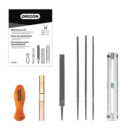 Oregon Universal Chainsaw Field 7pc Sharpening Kit - Includes 5/32-Inch, 3/16-Inch, and 7/32-Inch Round Files, 6-Inch Flat File, Handle, Filing Guide, and Travel Pouch (617067)