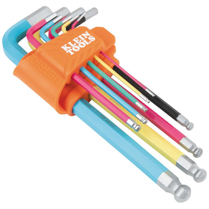 Klein Tools CBLS9M Metric Hex Key Caddy Set, Long Ball-End, 1.5 mm to 10 mm, Color-Coated Keys for Easy Identification, 9-Piece