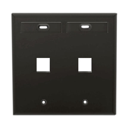 Leviton 42080-2EP Dual Gang QuickPort Wallplate with Id Windows, Black, 2-Port