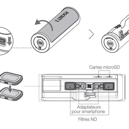 Estuche de carga DJI Pocket 2 - Cómodo diseño giratorio para abrir, Carga en movimiento, práctico para almacenar, Orificio para cordón para un transporte cómodo, Impresionantes 1500 mAh de potencia para un mayor tiempo de disparo