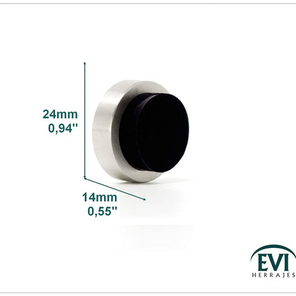 EVI Herrajes | Door Stop | 0.94" x 0.55" | Adhesive or Screw Installation | Matte Finish (Stainless Steel) | Black Natural Silicone Rubber | Mod. I-205/24