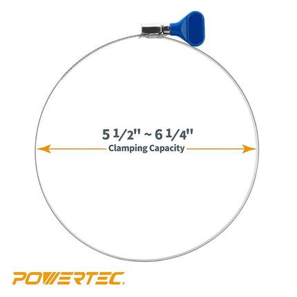 POWERTEC 70250-P2 6 Inch Key Hose Clamp, Thumb Screw Key Adjustable Stainless Steel Hose Clamps for Dust Collection, Dust Collector and Dryer Vent Hose, Pipe Clamp, RV Clamp, Worm Gear Clamp, 10 pack