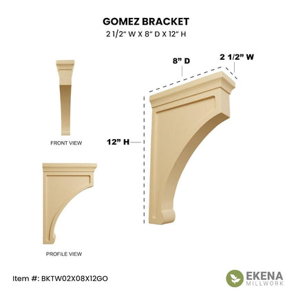Ekena BKTW02X08X12GOMA 2 1/2-Inch Width x 8-Inch Depth x 12-Inch Height X-Large Gomez Wood Bracket - Maple