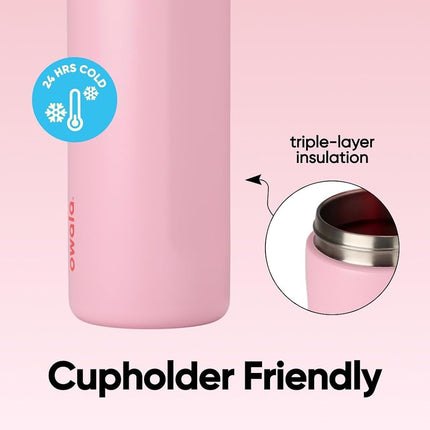 Botella de agua Owala FreeSip de acero inoxidable aislada con popote para deportes y viajes, a prueba de fugas, sin BPA, 945 ml, sabor Angel Food Cake