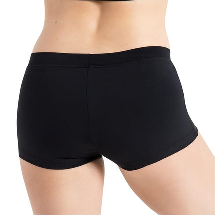 Capezio Boy Cut Low Rise Shorts, TB113 Mini Yoga Shorts for Women, Micro Short Activewear for Dance, Workouts, Gym, Exercise, Hot Pants, Black, Large