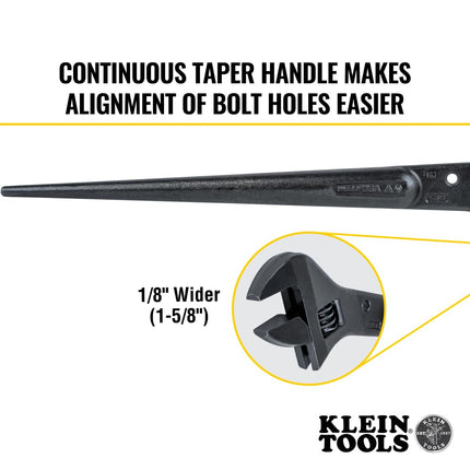 Klein Tools Adjustable Spud Wrench, 40.6cm Length, 3.8cm Opening, Chrome