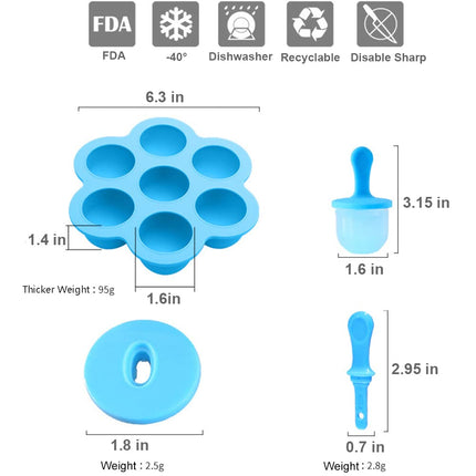 Silicone Popsicle Mold, Ice Pop Molds Maker, Storage Container for Homemade Baby Food, Ice Cream DIY Pop Molds - BPA Free & FDA Approved (Blue)