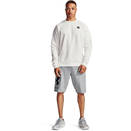 Under Armour Pantalones Cortos de Forro Polar con Logotipo Grande Rival Estándar para Hombre, Gris Mod Claro Jaspeado (011)/Blanco Ónix, Small Tall