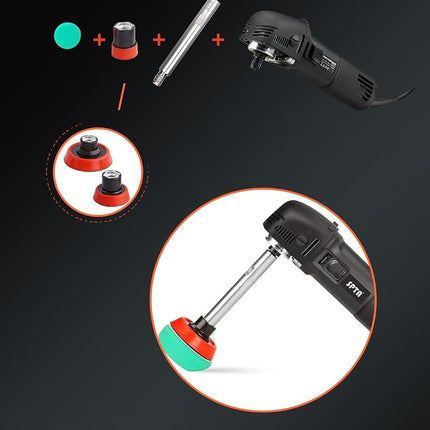 SPTA Mini Polishing Machine Buffer Rotary Polisher Auto Detailing Superpolish with 27Pcs Detail Polishing Pad Mix Size Kit Buffing Pad and 75mm ,100mm,140mm M14 Thread Extension Shaft
