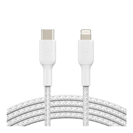 Belkin Braided USB-C to Lightning Cable (iPhone Fast Charging Cable for iPhone 14, 13, 12 or earlier) Boost Charge MFi-Certified iPhone USB-C Cable (2m, White)