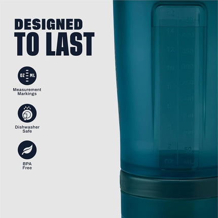 Blender Bottle Shaker Bottle with Pill Organizer and Storage for Protein Powder, ProStak System, 22-Ounce, Ocean Blue